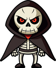 Evil Cartoon Skeleton in Hooded Cloak – Vector Character Illustration

