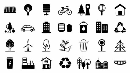 Eco Friendly Icons Celebrating Sustainability and a Greener World with Clean Minimalist Black and