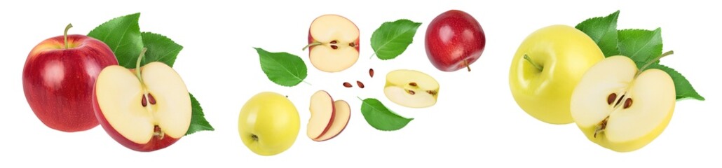yellow apple half isolated on white background with full depth of field. Top view. Flat lay.