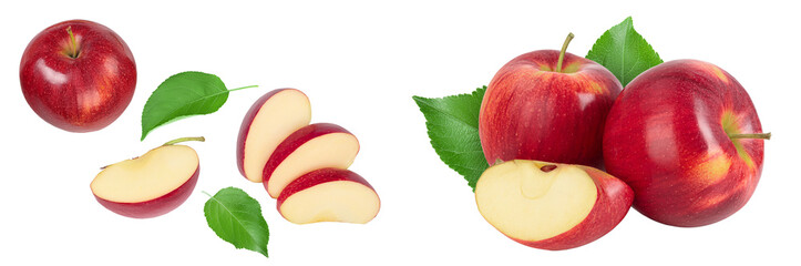Red apple with half isolated on white background . Top view. Flat lay.