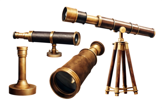 Collection of retro telescope isolated on white background PNG