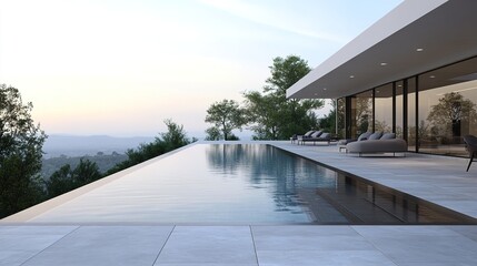 Fototapeta premium Luxury Modern House Infinity Pool with Panoramic View: An Oasis of Calm and Tranquility