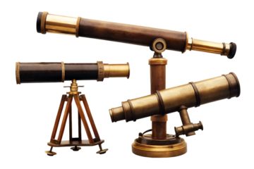 Collection of retro telescope isolated on white background PNG