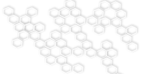Abstract geometric technology 3d out line  hexagonal pattern with subtle gray shadows creating a dimensional honeycomb effect clean and modern white background