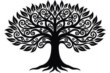 Obraz premium Elegant vector silhouette of a tree with roots and leaf design, perfect for nature and floral illustration art