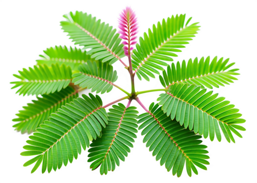 sensitive plant leaves in the garden on white background, PNG
