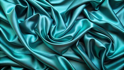 Obraz premium Teal Silk Fabric Draped Luxuriously, Showing Rich Texture and Smooth, Flowing Waves, Highlighting its Opulent and Elegant Appearance