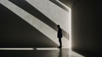 Silhouette of Person in Abstract Architecture and Shadow Play
