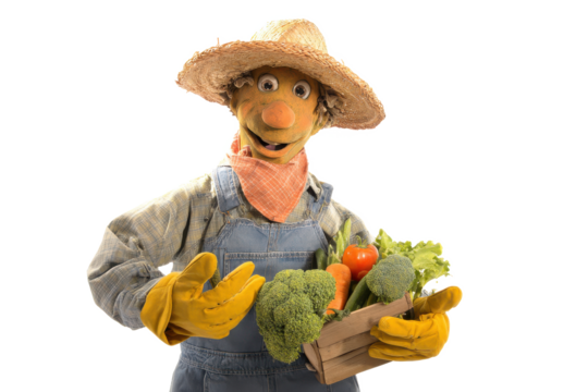 Friendly Farmer Puppet Holding Fresh Vegetables A Delightful Image