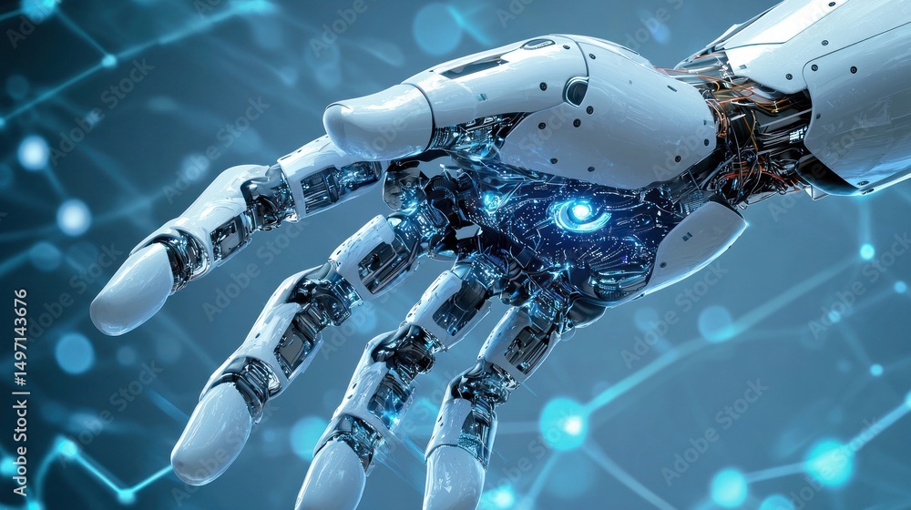 Poster advanced robotic hand: futuristic technology and artificial intelligence