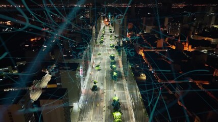 Night 5G Technology In Rio De Janeiro Mobile Phone Brazil. Aerial View Of City With Futuristic Effect In Background. Building Construction Landscape High Rise Building Amazing. - Powered by Adobe