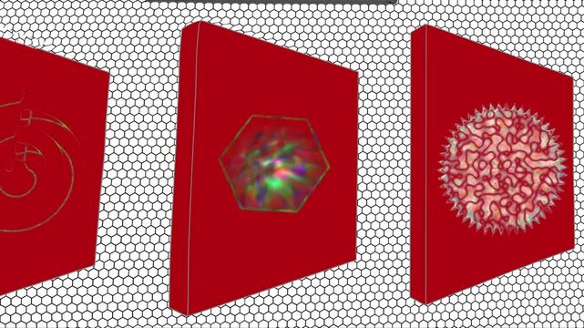 Sfondo bianco con esagoni neri con scatole rosse in movimento