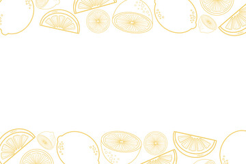 Lemon line art border on a white background, featuring whole and sliced lemons. Ideal for recipes, healthy drinks, or clean designs.