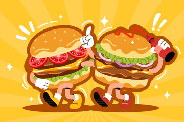 Hand Drawn Flat Smash burger Composition