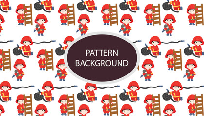 Fototapeta premium Fire fighter pattern background design. Vector baby illustration in scandinavian simple hand-drawn style. The limited palette is ideal for printing on kids clothes, digital paper.