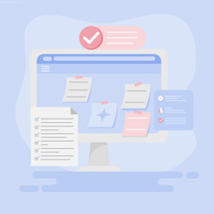 Time management. Scheduling and planning tasks and appointments, organization management. Illustrations in Flat style.