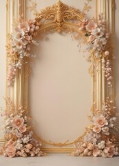 Soft pastel ornate floral wedding backdrop  Gold details, seamless, luxury vintage style , romantic, pattern, wallpaper