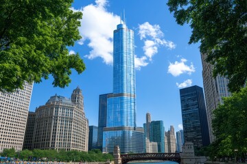 Obraz premium Finance Building. Skyscrapers in Chicago's Financial District on a Sunny Day
