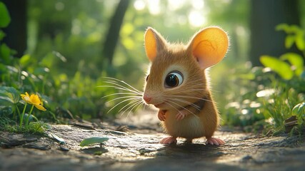 Cute cartoon mouse in forest
