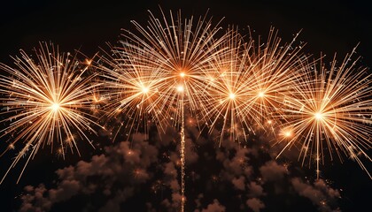 Vibrant golden fireworks bursting in night sky creating festive atmosphere