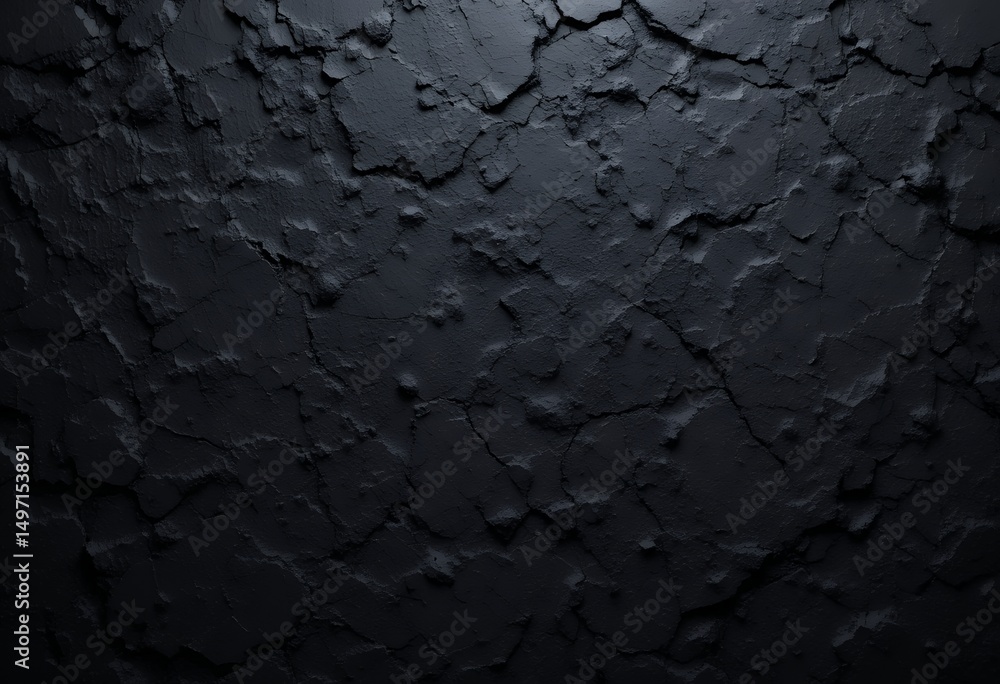 Poster close up of dark textured rough cracked wall surface with irregular patterns and shadows