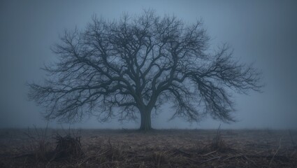 A solitary tree without leaves standing in a misty landscape, evoking a somber or reflective mood, titled "911."