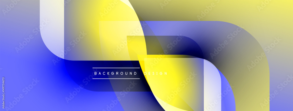 Poster Abstract fluid shapes, yellow, blue gradients. Modern design elements overlap creating dynamic composition. Minimalist background texture.