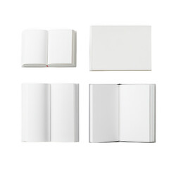 Four blank books mockup set isolated on transparent background