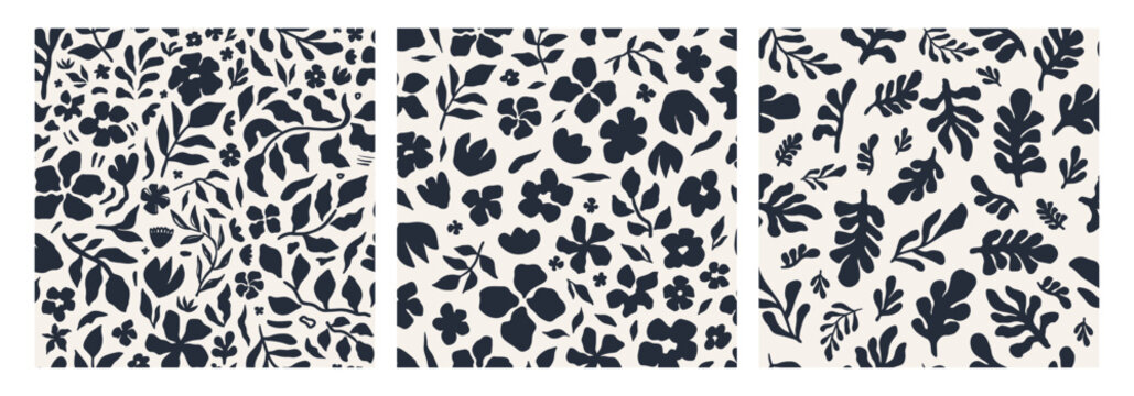 Fototapeta Abstract floral seamless pattern set. Contemporary floral design with black and white flower in a repeatable pattern. Great for wallpaper, apparel, scrapbooking and decor projects. Vector illustration