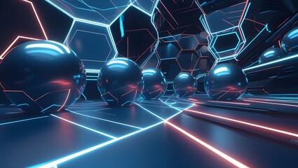 Futuristic Technology Background with Blue Digital Elements and Binary Code