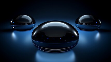 Dark Glass Spheres with Blue Background.