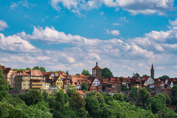 Fototapeta premium View from the Tauber Valley of the city panorama of Rothenburg ob der Tauber