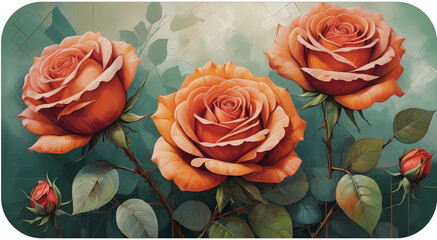 Close-up of blooming orange roses with morning dew on petals
