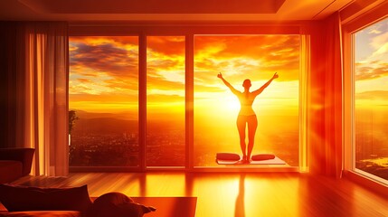 Woman Sunrise City View.