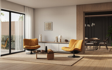 Contemporary interior design of the modern apartment. Modern design solution, 3d rendering

