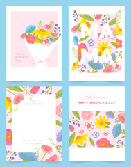 Mother's Day celebration with colorful floral designs. Vector illustration