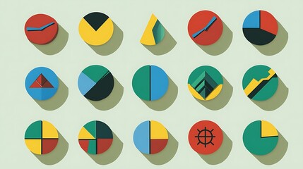 Colorful Data Charts  Graphs Icons.