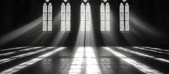 Monochromatic Cathedral Interior with Light Beams
