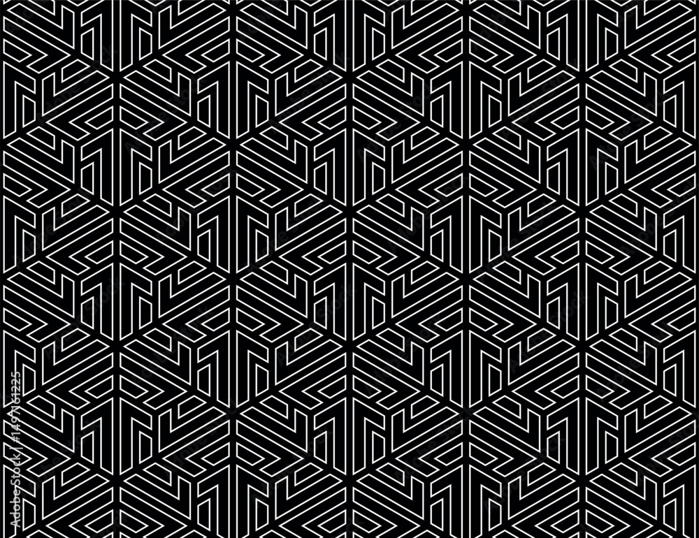 Poster Abstract geometric pattern. A seamless vector background. White and black ornament. Graphic modern pattern. Simple lattice graphic design.