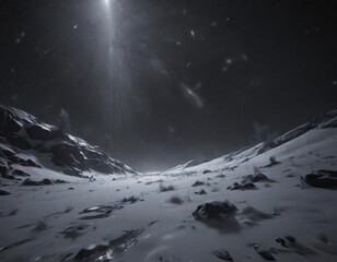 Glistening snow flurries descend in a dark void ,  high resolution,  delicate,  isolated
