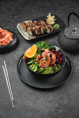 Fresh salad with dressing and nuts