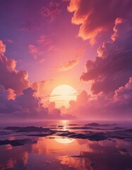 Fiery sunset, orange, pink, purple cloudscape,  peaceful,  serene,  atmosphere