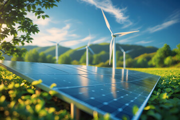 Green energy solar panels wind turbines sustainable power