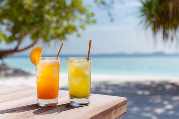 Two oceanfront tropical cocktails.