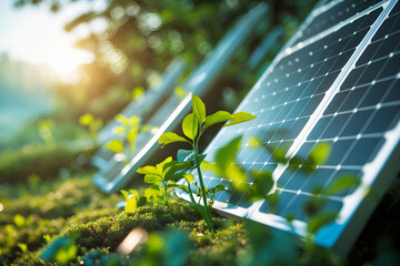 Fototapeta premium Green energy sustainable solar power panels nature