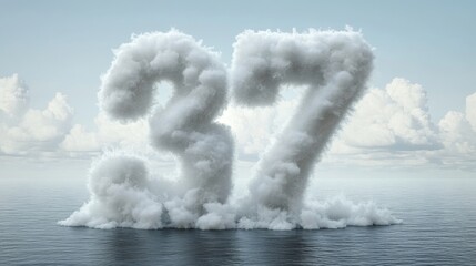 Fototapeta premium Snow crystal sculpture of ice number 37 in a serene ocean environment captured from an aerial viewpoint