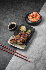 Delicious sushi with tender cheese