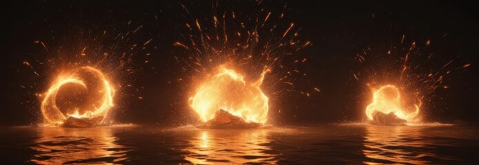 Fiery sparks illuminate the night, a mesmerizing display of floating fire ,  intense,  texture,  night