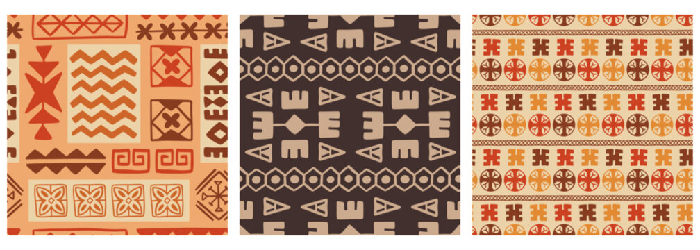 Polynesian Hawaiian Tapa Seamless Patterns Set