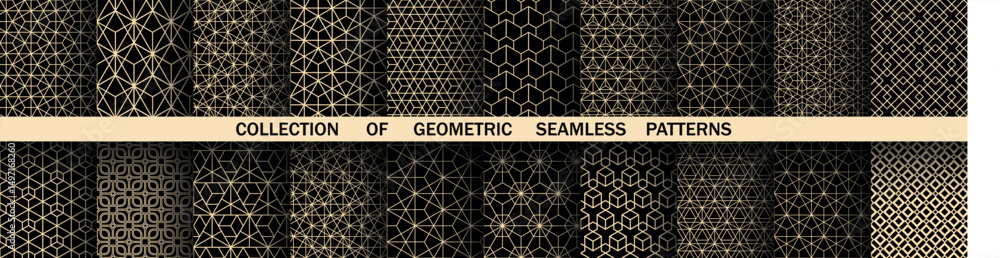 Aufkleber Geometric set of seamless black and golden patterns. Simple vector graphics